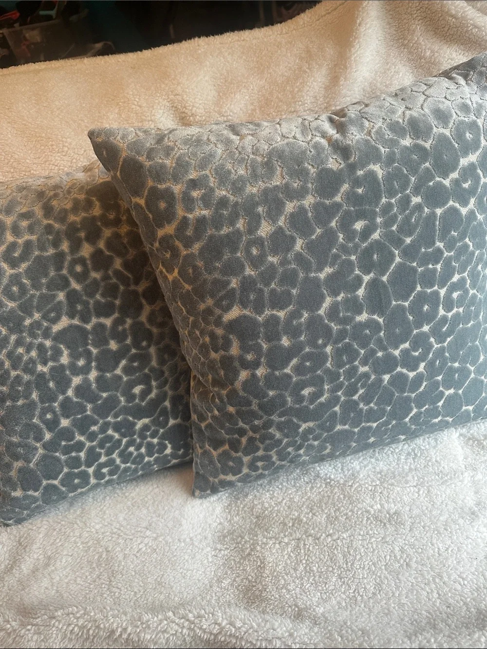 Light blue Textured Leopard Throw Pillow Pair Covers Only
